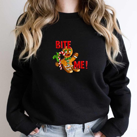 Christmas Cookie Bite Me Funny Gingerbread Holiday Graphic SW7689 Unisex Sweatshirt, Up to Size 5XL
