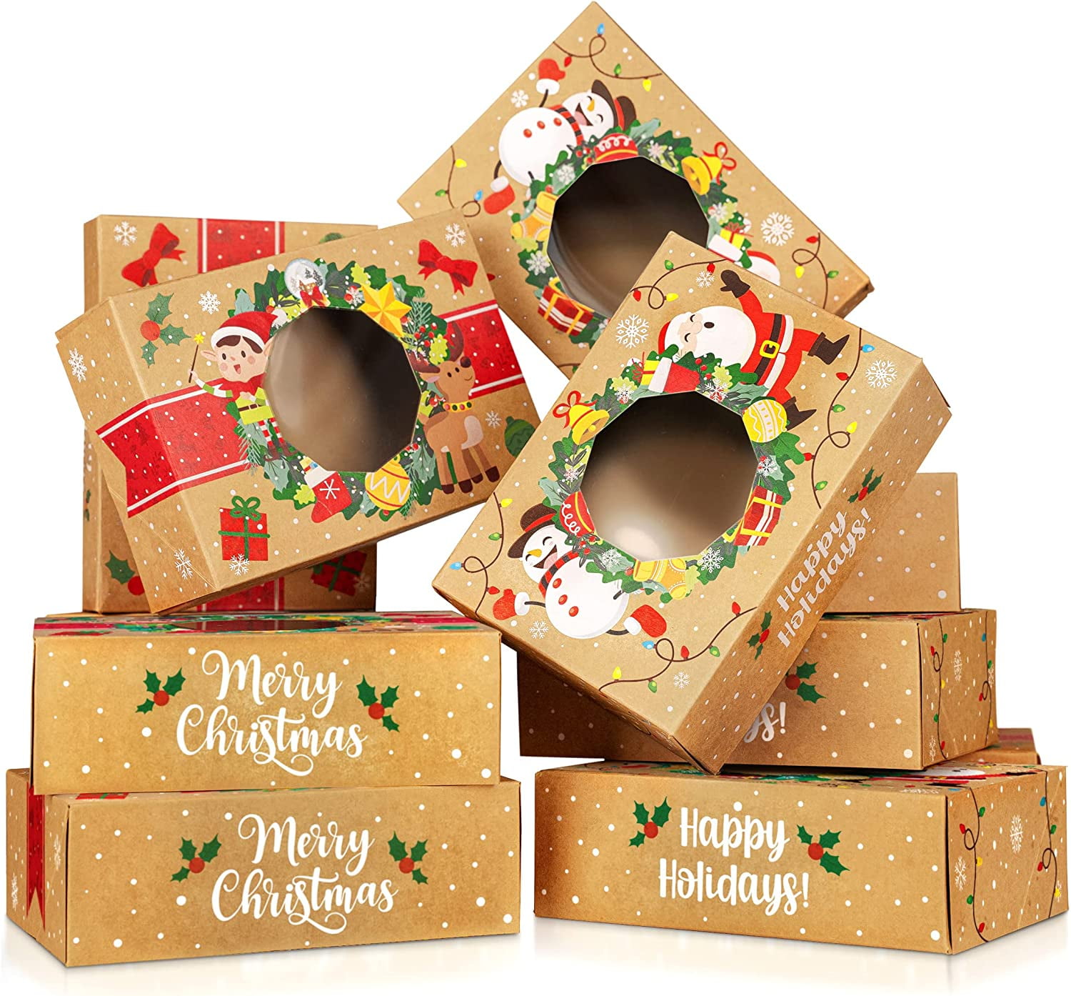 Christmas Cookie Boxes Bulk 12 Pack Kraft Large Holiday Christmas