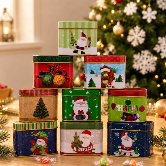 Christmas Cookie Boxes,Christmas Cookie Tin Containers with Lids, Festive Holiday Treat Boxes for Gift Giving & Baking,Metal Tin Small Box Stocking Stuffers Xmas Party Favors,Random Sent,1Pcs