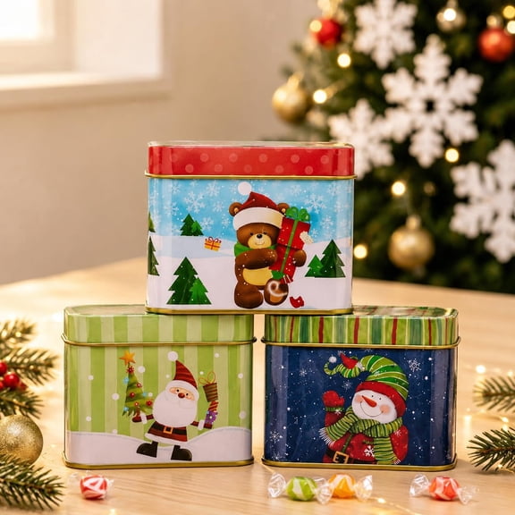 Christmas Cookie Boxes,Christmas Cookie Tin Containers with Lids, Festive Holiday Treat Boxes for Gift Giving & Baking,Metal Tin Small Box Stocking Stuffers Xmas Party Favors,Random Sent,1Pcs
