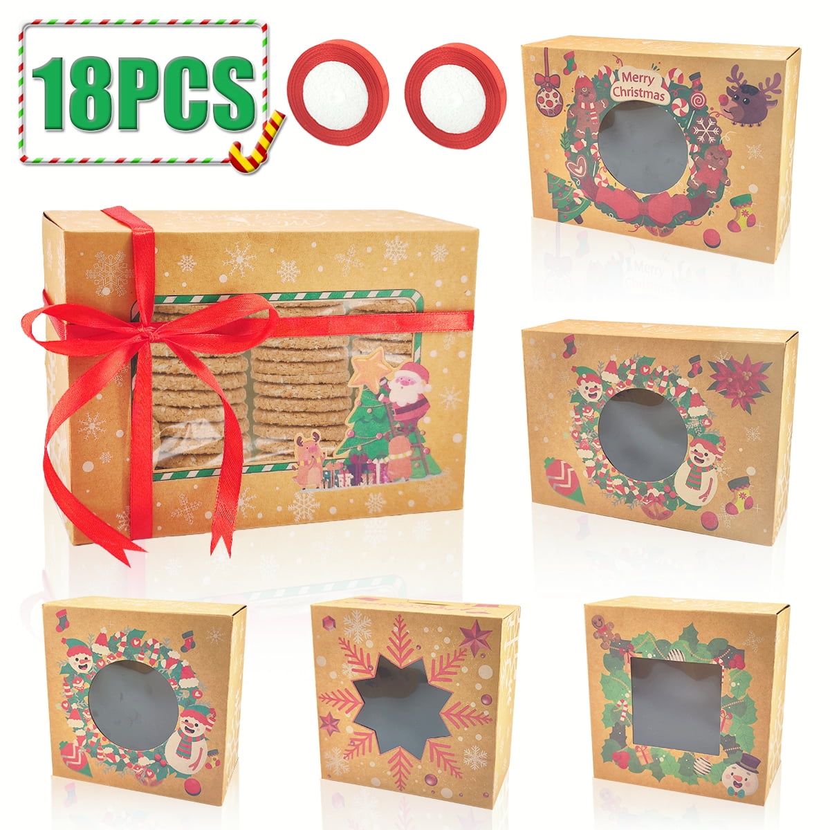 Christmas Cookie Boxes Christmas Treat Boxes with Window Kraft Baking