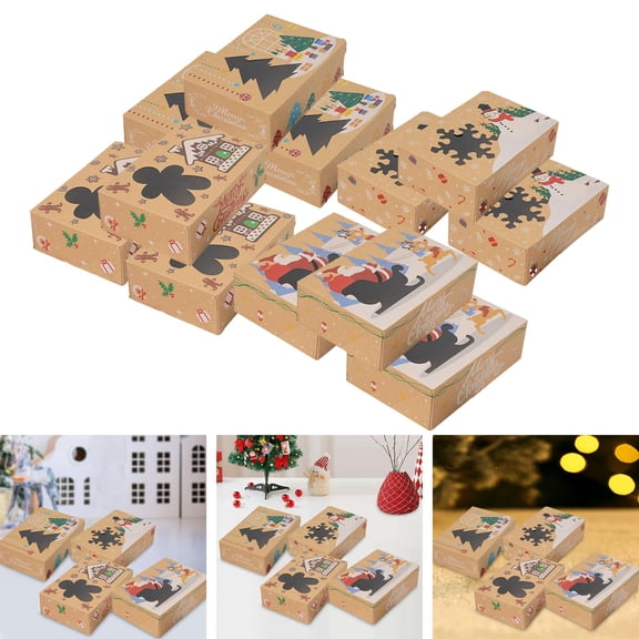 Christmas Cookie Boxes Treat Boxes Party Supplies with Display Window Christmas Gift Boxes Pastry Boxes for Bakery Macaroons 12 Pieces