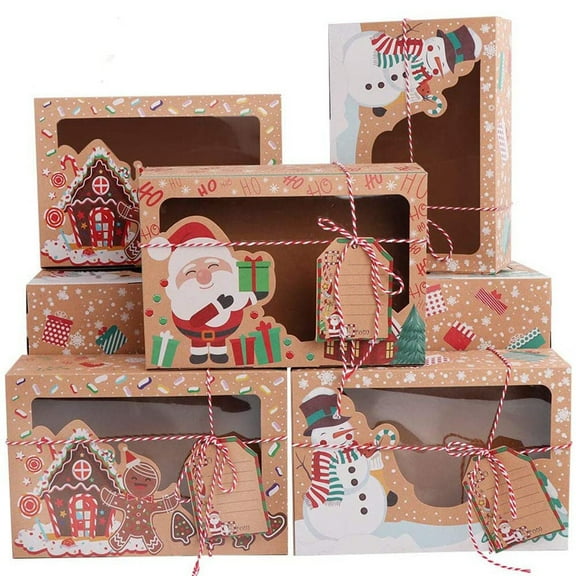 Christmas Cookie Boxes with Window, Holiday Cookie Boxes for Gift Giving, Pastry, Candy, Party Favors, Christmas Boxes,12 x Packing box,Brown
