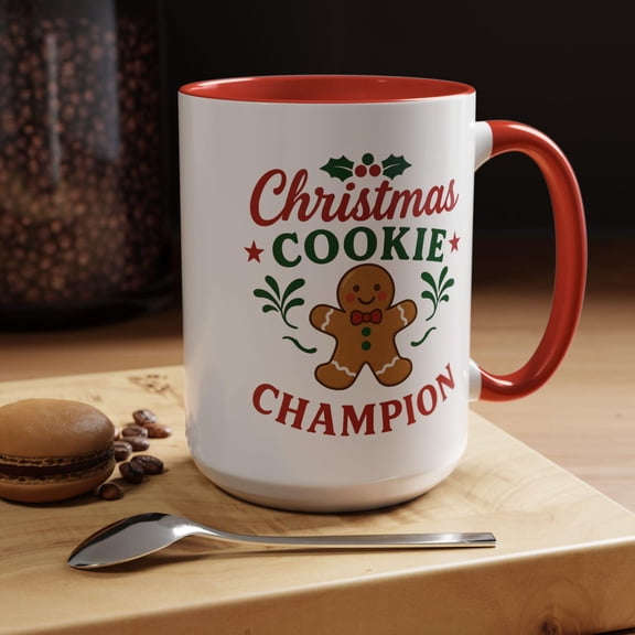 Christmas Cookie Champion Coffee Mug, Holiday Gingerbread Baking Contest Award Cup, Winter Season Baker Gift Hot Cocoa Mug 11oz 15oz