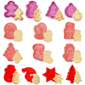 Christmas Cookie Cutter Embossing Mold Fondant Stampers Set with Christmas Tree, Santa Claus, Snowflake, Snowman 14 Pack 3D Plunger Cutter Dough Biscuit Baking Tools