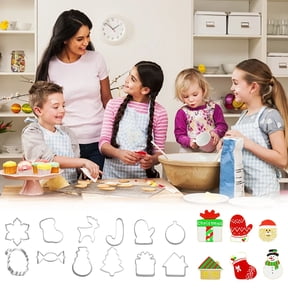 Christmas Cookie Cutter Set 14-Piece, Stainless Steel Baking Molds for House Man Tree Santa Shapes for Cake Fondant, Silver, One Size, Metal