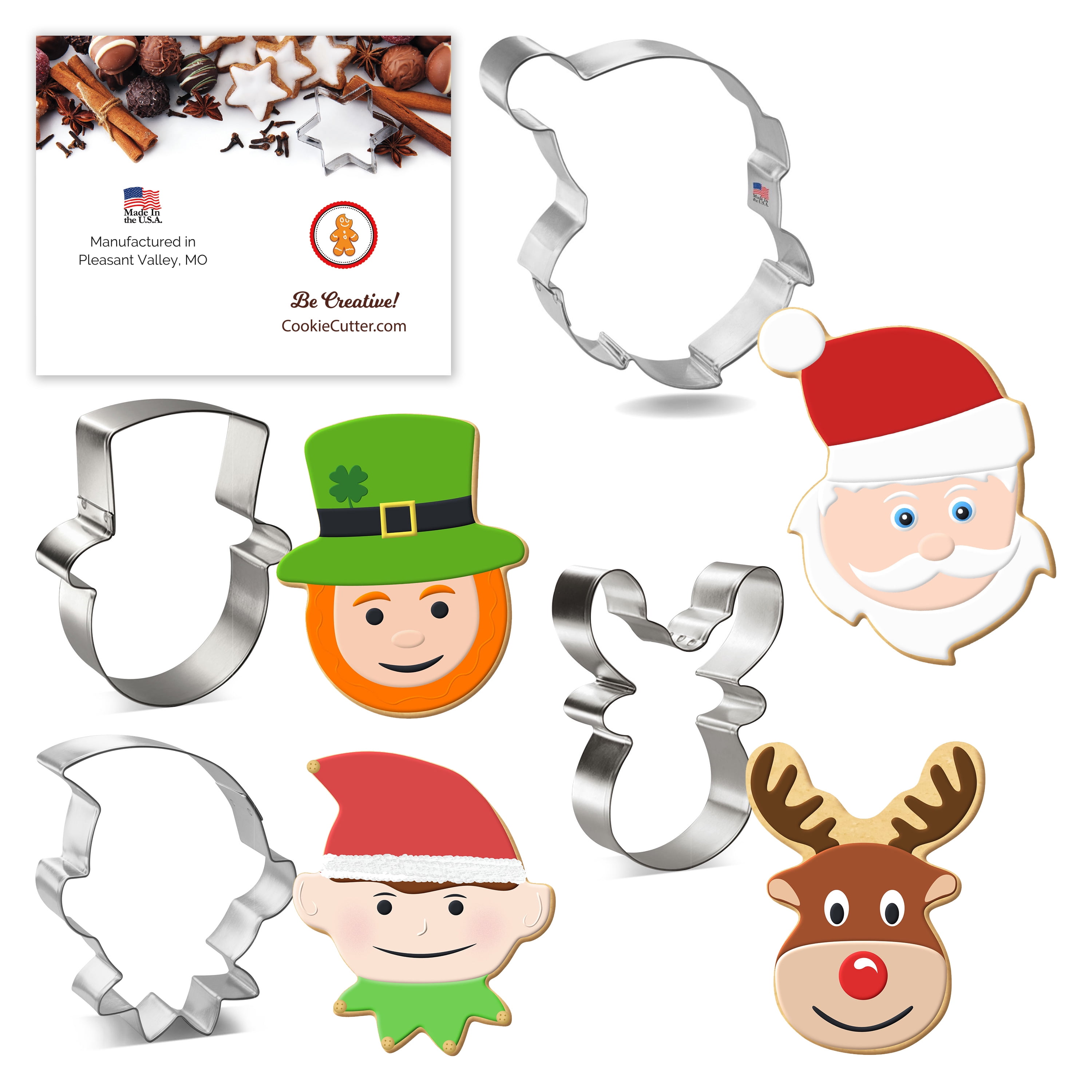 Christmas Tin-Plated Steel Cookie Cutter Set with Recipe Card