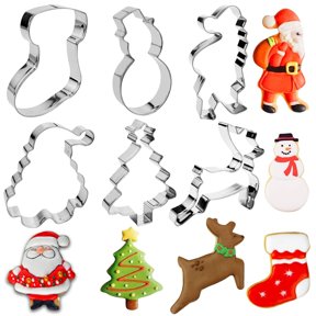 Christmas Cookie Cutter Set 6-Piece, Stainless Steel Santa Tree Sock Snowman Reindeer Shapes for Baking, White, One Size, Stainless Steel