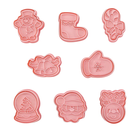 Christmas Cookie Cutter Set Santa Snowman Reindeer Tree Shapes for Baking DIY Fondant Cake Decor,8PCS Pink 2" X 2"