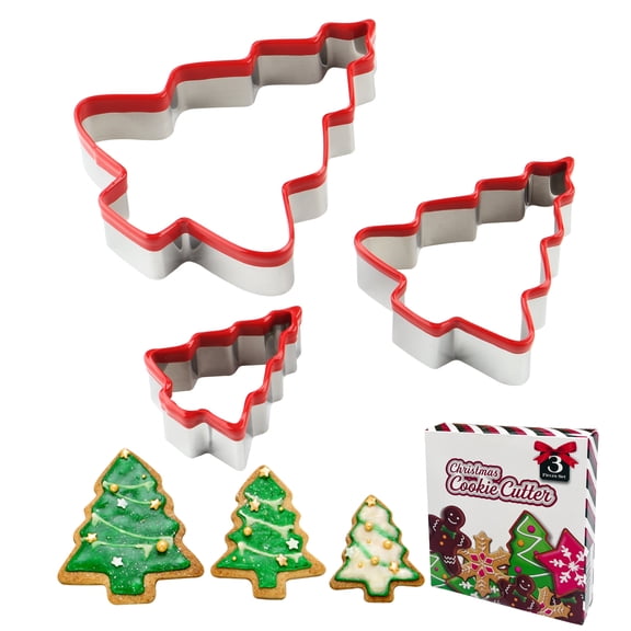 Christmas Cookie Cutter Set of 3, Stainless Steel Christmas Cookie Molds for Baking, Christmas Party and Holiday (Christmas Tree Shape)