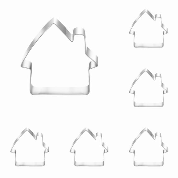 Christmas Cookie Cutters, 6Pcs Stainless Steel House Shape Baking Molds, Holiday Diy Fondant Cookie Tools for Kitchen Baking
