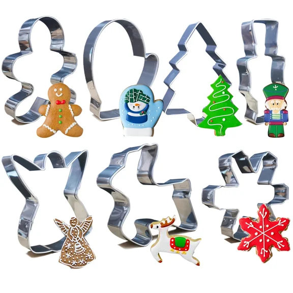 Christmas Cookie Cutters Set -7 Pcs- Angel Gingerbread Man Glove Snowflake Trees
