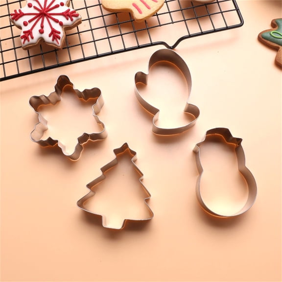 Christmas Cookie Cutters Set Stainless Steel Christmas Cookie Cutters Christmas Tree Baking Cake Biscuit Mold, 4 Pcs