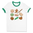 thumbnail image 1 of Christmas Cookie Grid Ringer Tee Shirt Unisex Medium White/Kelly Green, 1 of 5