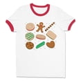 thumbnail image 1 of Christmas Cookie Grid Ringer Tee Shirt Unisex X-Large White/Red, 1 of 5