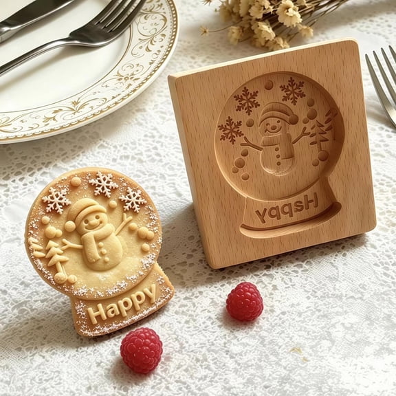 Christmas Cookie Mold Wooden Cookie Emboss Stamp Festive Kitchen Baking Accessory for Holiday DIY Baking Xmas Party Treat Making Ball