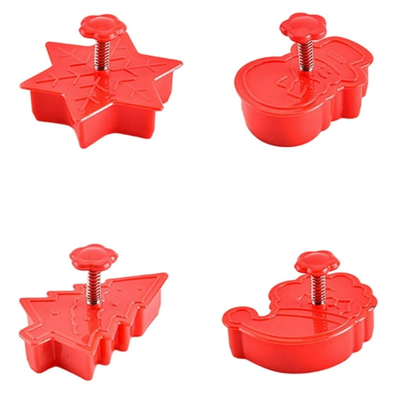 Christmas Cookie Molds Set of 4 Holiday Mini Pie Molds, Christmas Cookie Cutters and Press for Festive Baking, Reusable Hand Pie Maker for Desserts and Snacks (Red)