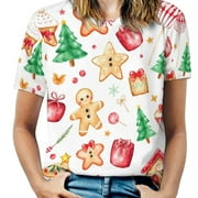 YHX66 Christmas Cookie Pattern T Shirts Streetwear T-Shirt Female Short Sleeve Elegant Over Tees Clothing
