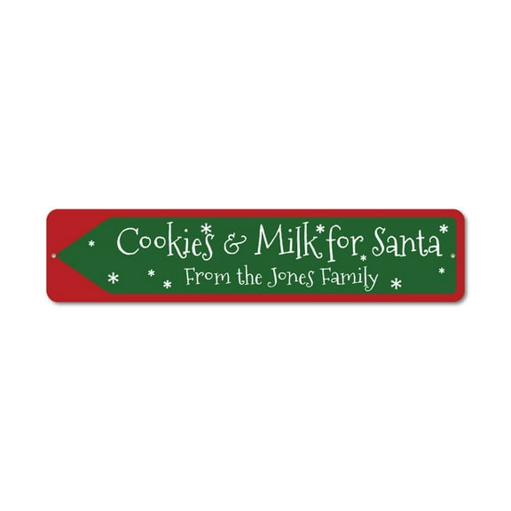 Christmas Cookie Sign, Custom Cookies & Milk for Santa Sign, Christmas Sign, Christmas Decor, Family Name Aluminum Sign - 4x18 inches
