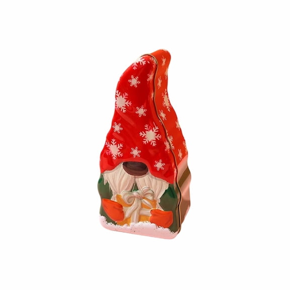 Christmas Cookie Tin with Lid, Red Santa Gnome Metal Storage Box for Holiday Treats and Tabletop Decor
