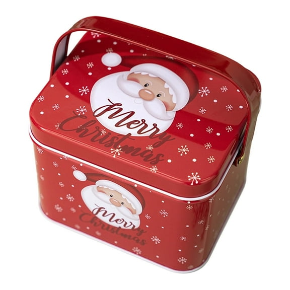 Christmas Cookie with Lids Large Cookie Boxes Metal Empty Santa Tinplate Xmas Gift Box for Christmas Holiday Candies Treats Storage Container (Dark Red,5.1"x4.3"x3.9")