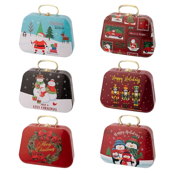 Christmas Cookie Tins Mini Suitcase Metal Candy Box 8.07 in