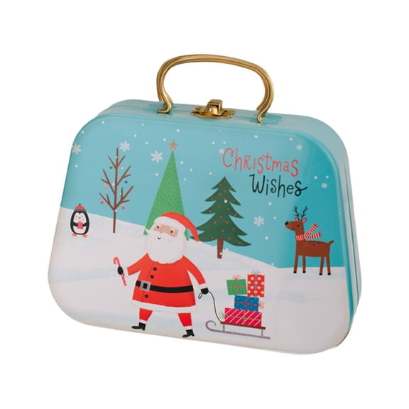 Christmas Cookie Tins Mini Suitcase Metal Candy Box 8.07 in