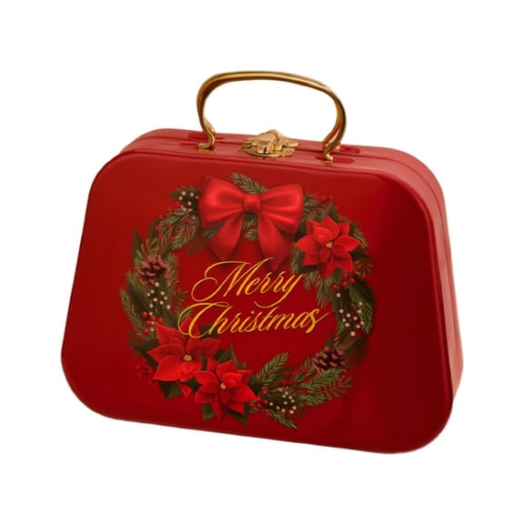 Christmas Cookie Tins Mini Suitcase Metal Candy Box 8.07 in
