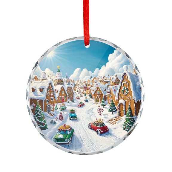 Christmas Cookie Village Xmas Ornament Ornaments for Teacher Coworker Boss Friend Mentors Hello Winter Holiday Round Glass Hanging Ornament