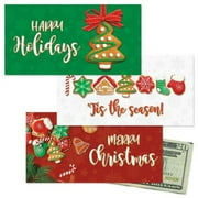 Christmas Cookies Cash Card Money Holders, Set of 6 (3 designs) Cash & Gift Card Holders for Holiday, 3 5/8" x 7" Folded, Envelopes included