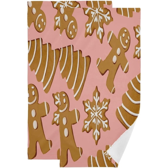 Christmas Cookies Gingerbread Hand Towels 2 PCS, Winter Pink Theme Kitchen Towel Ultra Soft and Highly Absorbent,Decorative Fingertip Face Towel for Bathroom Hotel, 28.3"x 14.4"
