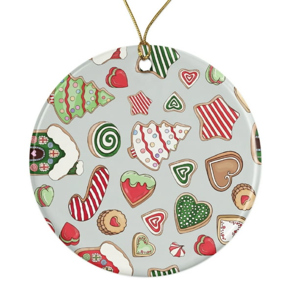 Christmas Cookies Ornament - Holiday Baking Pattern - Festive Decor - Sweet Treat - Cute Xmas Tree Ornament Ceramic Ornament - 3 Inch Christmas Tree Round Ornament - Xmas Holiday Decor ORNW0260