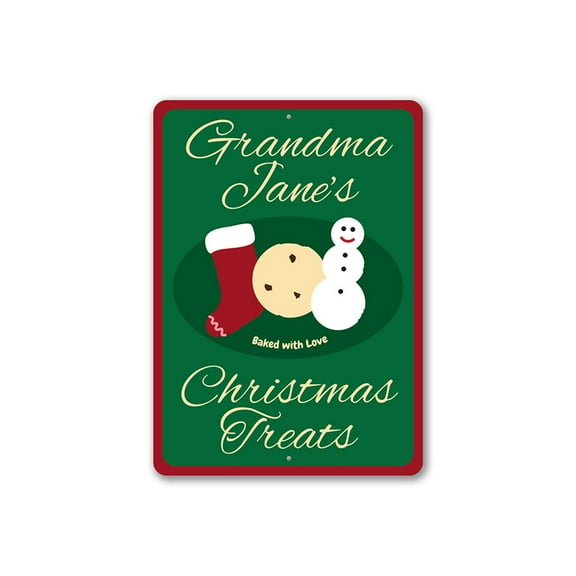 Christmas Cookies Sign, Custom Merry Christmas Sign, Grandma Treats Baked with Love Sign, Family Name Aluminum Sign - 4x18 inches