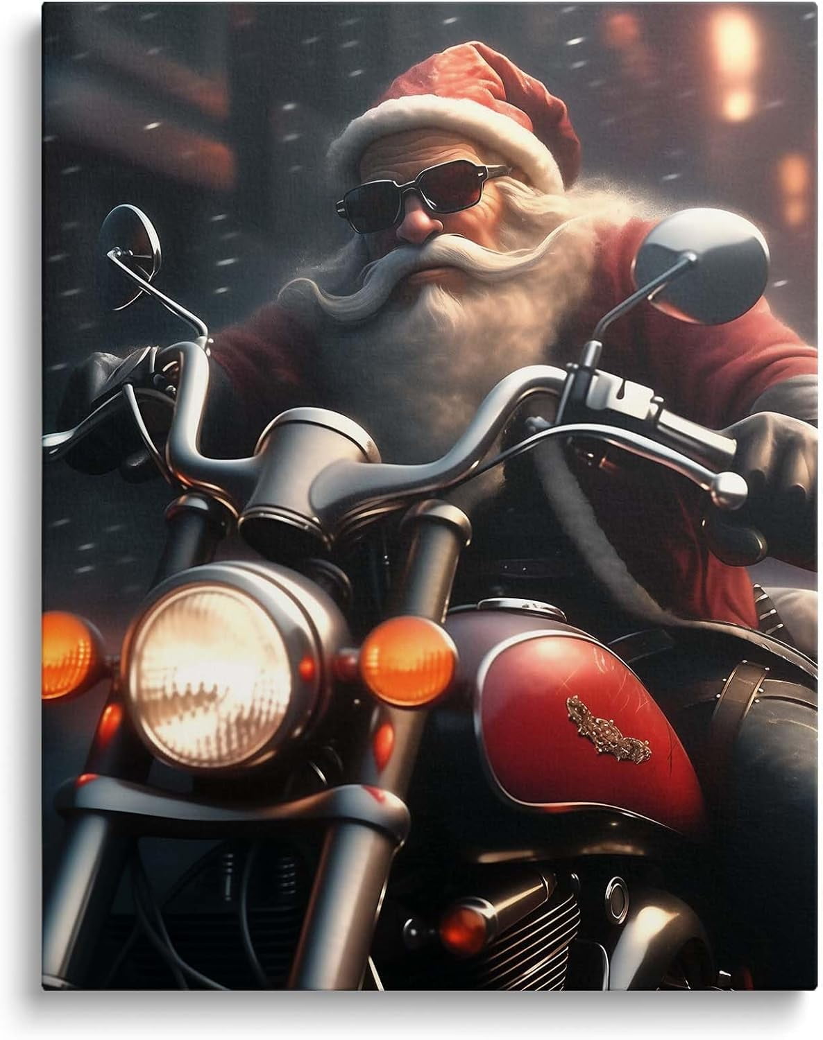 Christmas Cool Santa on Motorcycle Canvas wall art decor, Festive Wall Art for Living Room or Office, Unique Holiday Decor to Add a Fun and Modern Twist to Your Christmas Decorations 20X24inch