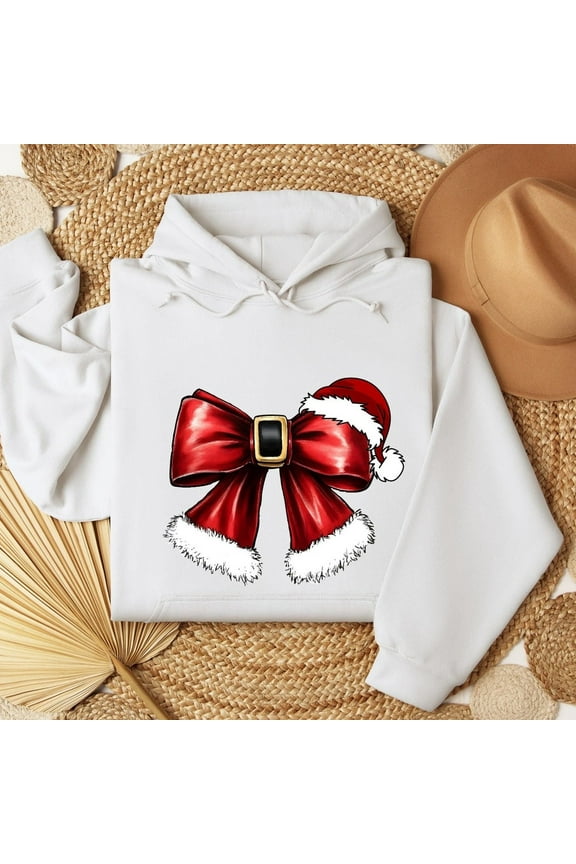 Christmas Coquette Bow Hoodie, Red Coquette Bow, Christmas Lights Bow, Red Guy Hoodie, Christmas Vibes Hoodie, Merry And Bright Christmas white