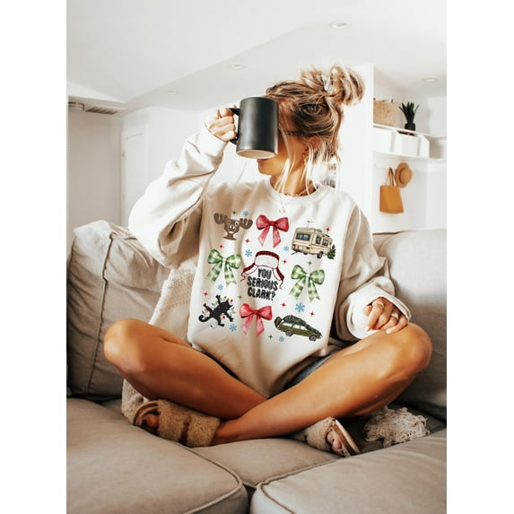 Christmas Coquette Bow Sweatshirt, You serious clark Sweatshirt, Funny Christmas Shirt, Christmas Bow Shirt, Retro Christmas Shirt