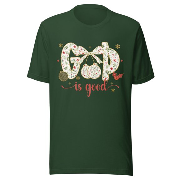 Christmas Coquette Shirt, "God is Good" Religious Holiday T-Shirt (Forest, 3XL)
