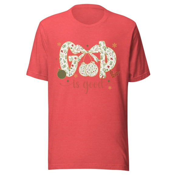 Christmas Coquette Shirt, "God is Good" Religious Holiday T-Shirt (Heather Red, M)