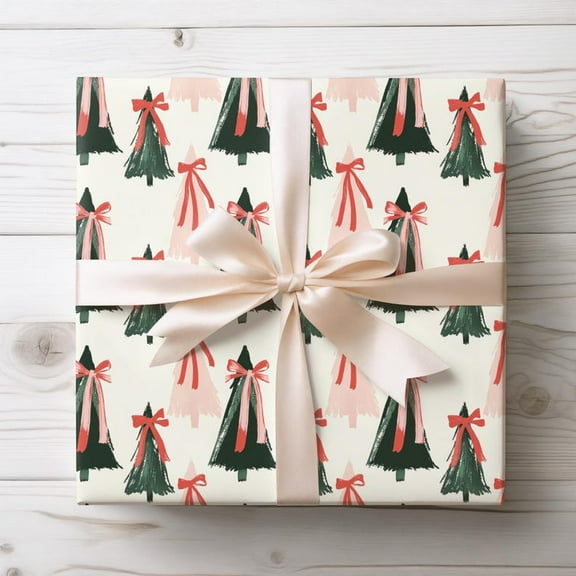Christmas Coquette Wrapping Paper, Christmas Tree Wrapping Paper, Coquette Christmas Gift Wrap, Watercolor Christmas Wrapping Paper, Festive Paper for Christmas Gifts