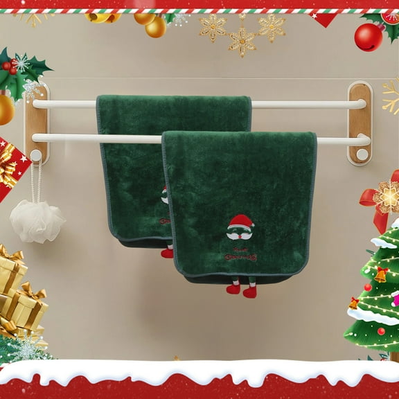 Christmas Coral Fleece Embroidered Towels - Set of 4 Soft Absorbent Holiday Towels with Santa, Reindeer, Tree Designs for Bath, Kitchen, and Festive Deco