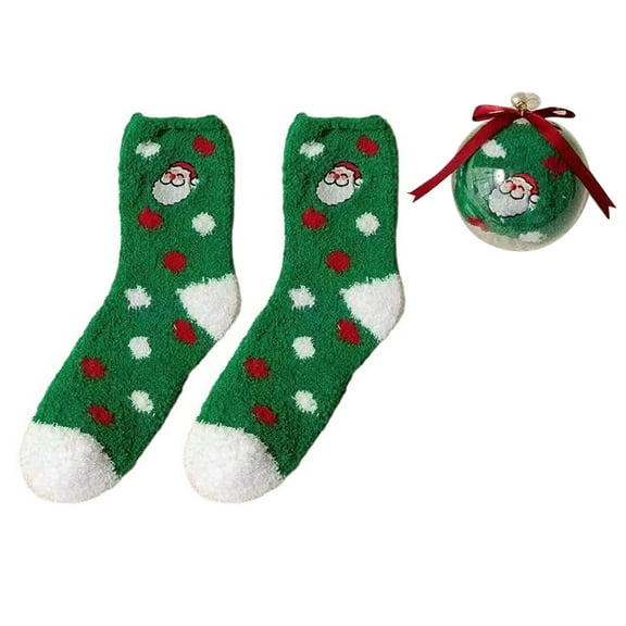 Christmas Coral Fleece Socks with Festival Balls Ornaments for Holiday Gift Santa Snowman Pattern Fuzzy Slipper Socks