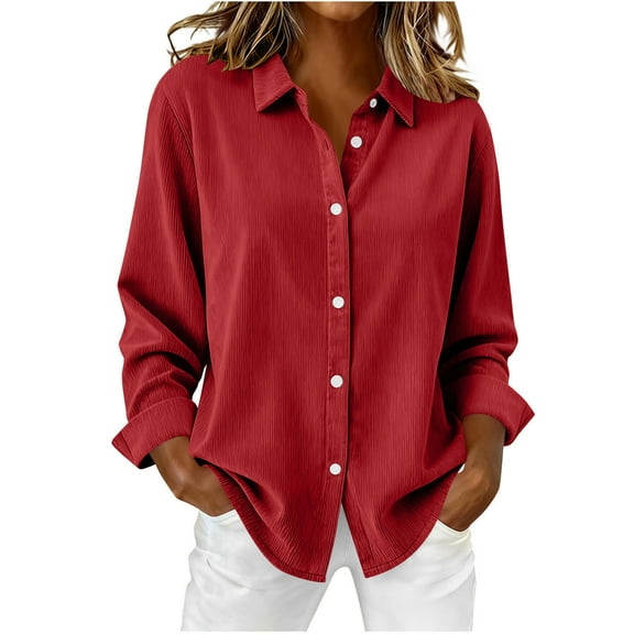 Christmas Corduroy Button down Shirts for Women, Casual Long Sleeve Blouses, Fall Dressy Loose Tops
