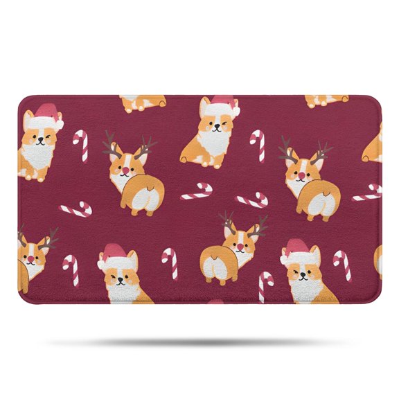 Christmas Corgi Bathroom Rugs Mat,Non Slip Microfiber Bathroom Rug,Rubber Backing,Soft Bathroom Mats for Bathroom Floor,Tub and Shower,17x30in(43x75cm)