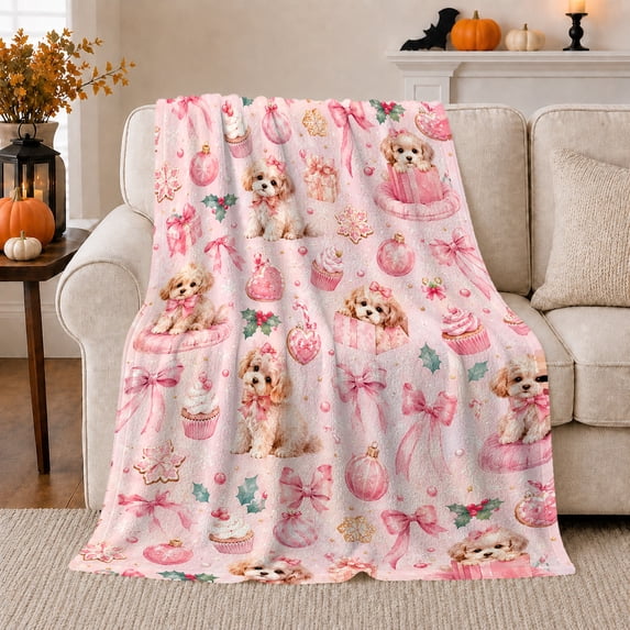 Christmas Corgi Puppy Pattern Box Donut Bed Cute, Playful Pet Portrait Pattern, Warm Flannel Blanket for Living Room and Reading Nook, Dog Lovers Christmas Gift, Pet Lover Home Decor