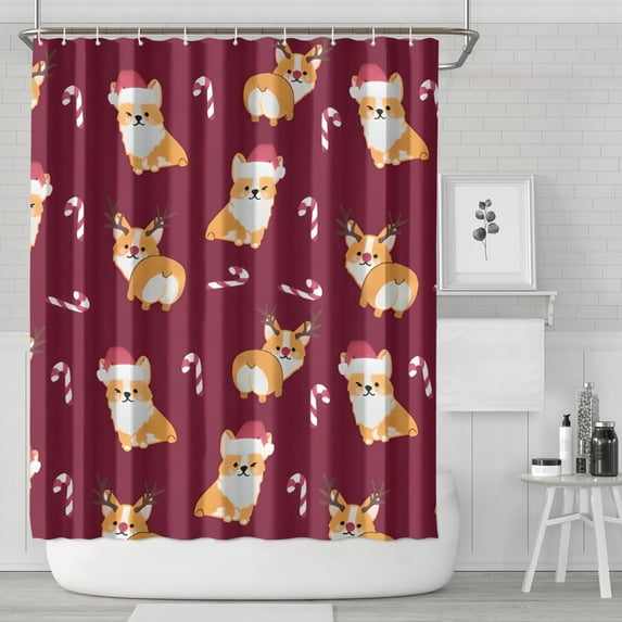 Christmas Corgi Shower Curtain 72x84in ,Bathroom Decorative Shower Curtains Set with 12 Hooks,Modern Waterproof Washable Shower Curtain