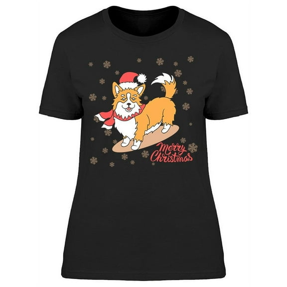 Christmas Corgi T-Shirt Women -Image by Shutterstock, Female Large