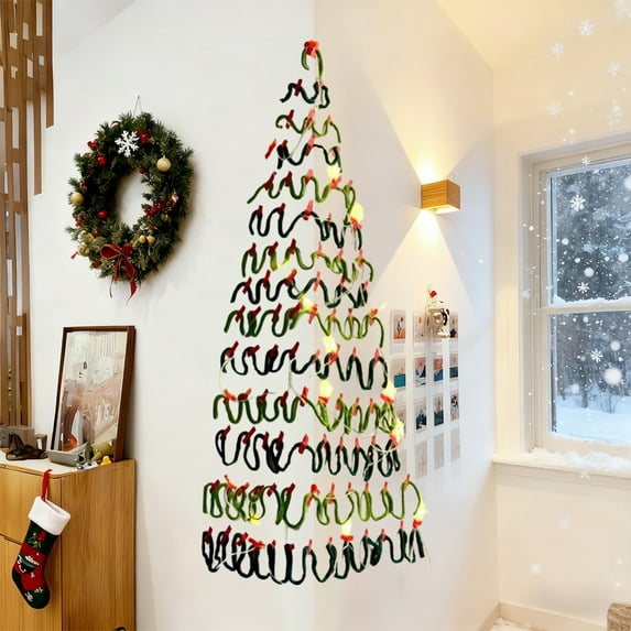 Christmas Corner Tree DIY Kit with Extra Thick Yarn, Green Polyester Decoration for Holiday Festive Home Decor, Compact Size for Small Spaces, Family Bonding Activity (With Light 4PC)