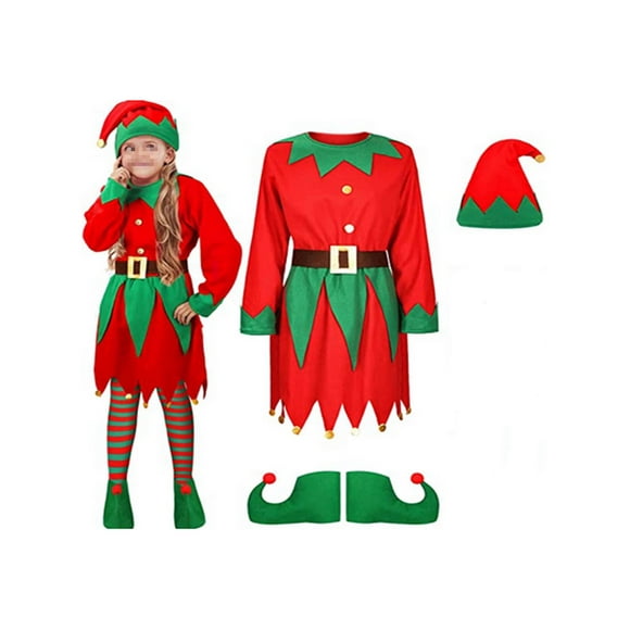 Christmas Cosplay Costume for Women Girl Elf Dress With Belt Hat Shoes Gift New Year Carnival Party Costume