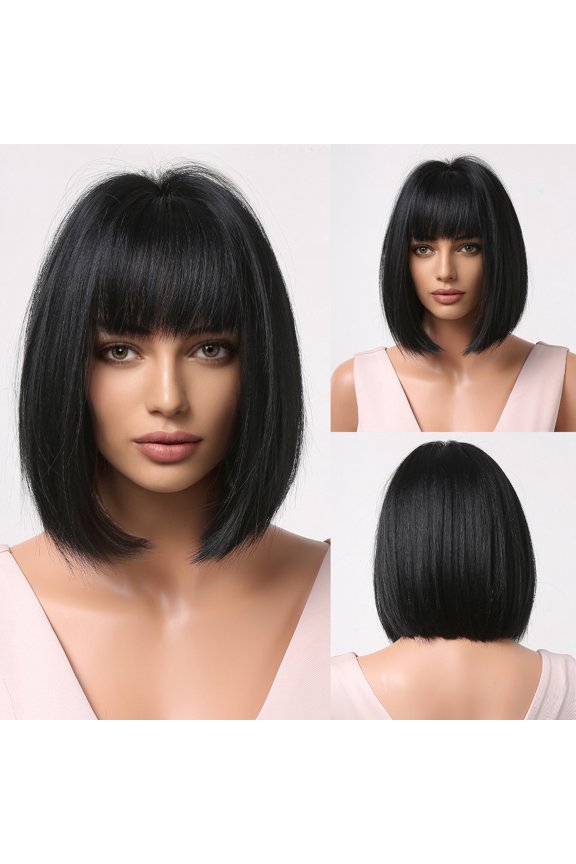 Christmas Cosplay European and American Style Women's Wig, Bangs Gradient Gray Short Bob Synthetic Wig