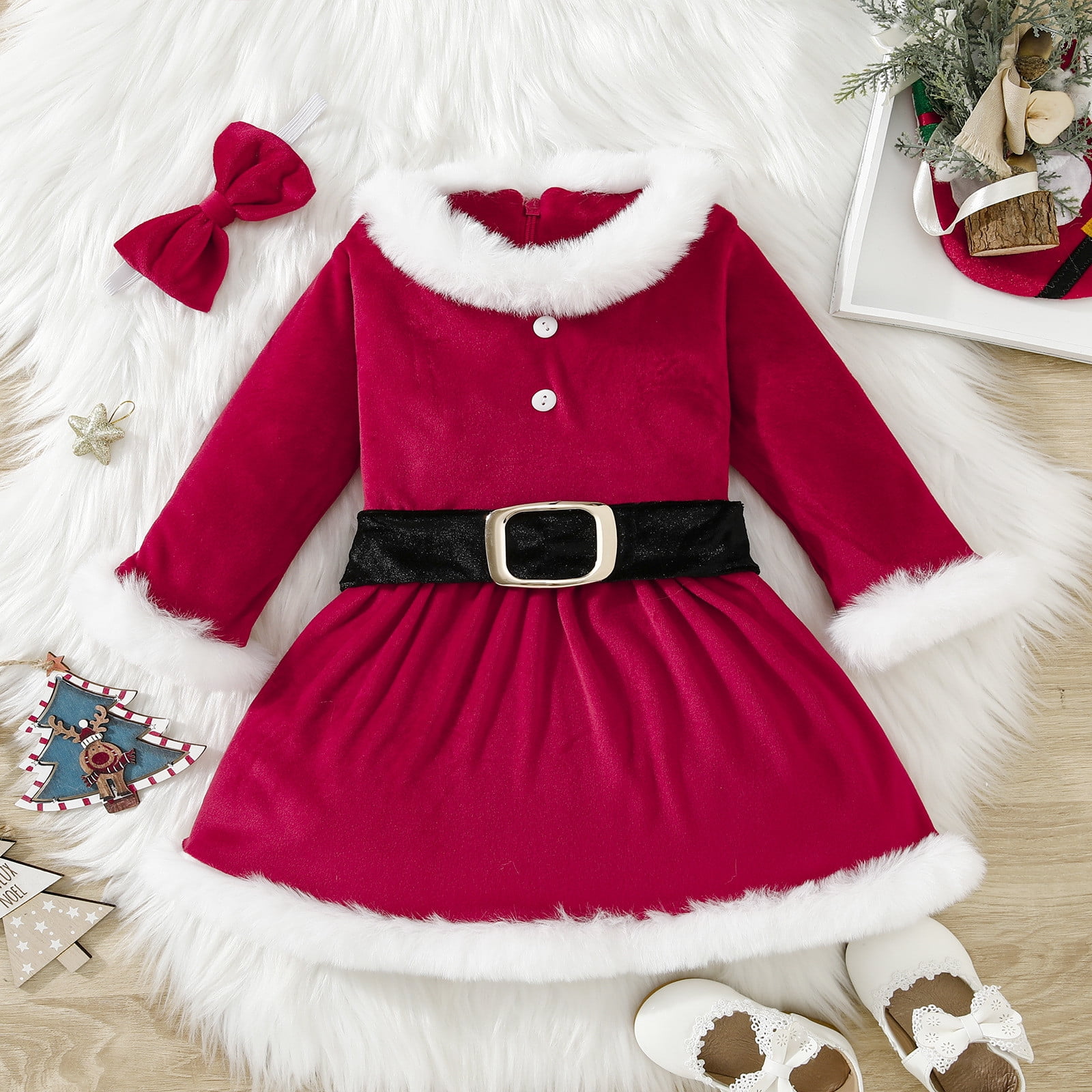 Christmas Cosplay Toddler Girls Dress,Mrs Claus Dress Red Velvet long  sleeves Christmas Party Outfit Christmas COS Christmas Cosplay 3-4 Years -  Walmart.com